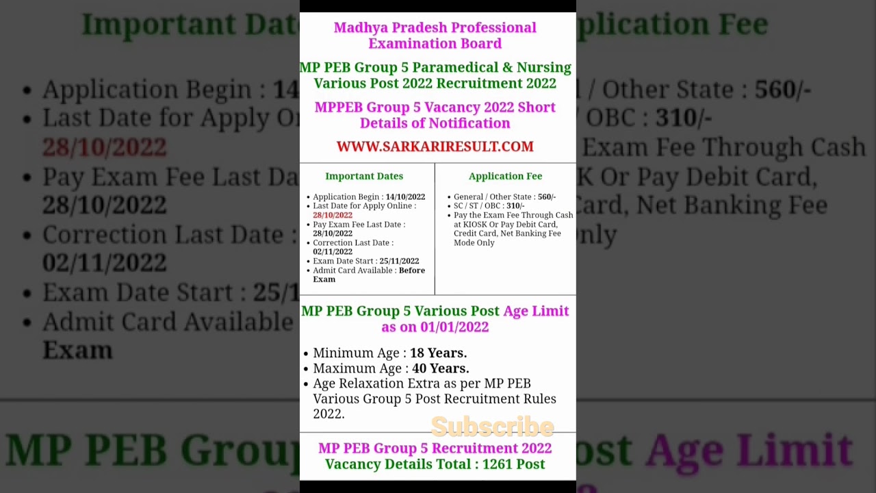🙂MP PEB Group 5 Paramedical & Nursing😀 latest vacancy 2022