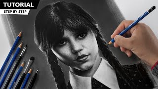 Drawing Wednesday Addams Portrait  Step by step