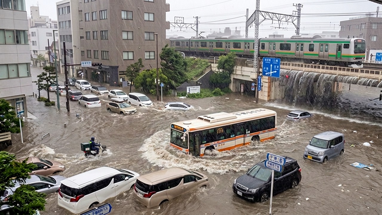 Eastern Japan Underwater after Typhoon! Heavy Rain in Chiba & Kamakura, Streets Turn into Rivers