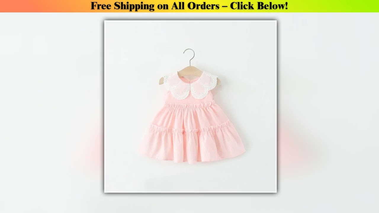 Sweet White Petal Lapel Baby Girl Dress, Summer New Simple Style Solid Color Children'S Sleeveless