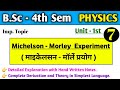 Lec-7 | Michelson-Morley Experiment | B.Sc 4th sem Physics | #CEW @ChetanSir