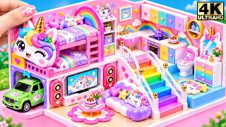 🌈 Build Magical Unicorn Dream House with Rainbow Bunk Bed & Secret Car Garage 🦄 DIY Miniature House