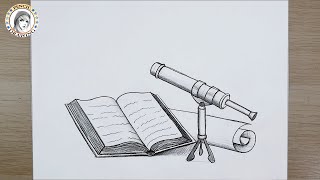 how to draw a book | Still life Drawing | dessin | dibujar | رسم | رسم طبيعة صامتة | رسم يوم العلم