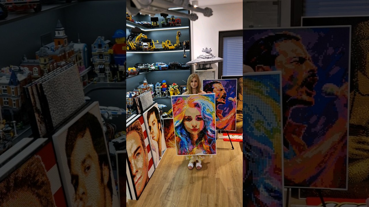 Lovely reaction of my wife 🥰 I built her portrait with Lego! 