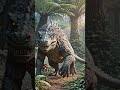mysterious prehistoric creature from 20 million years ago standing in an ancient jungle,