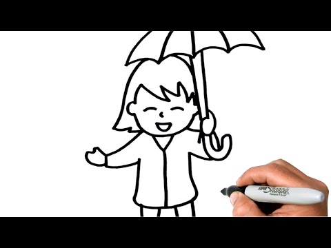 How to Draw a GIRL with UMBRELLA EASY Step by Step