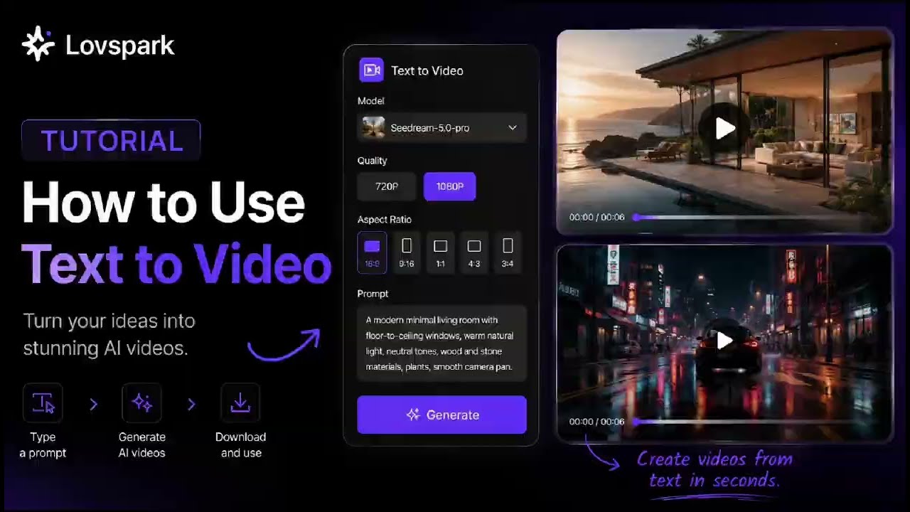 How to Generate AI Videos with Lovspark | Text to Video Tutorial
