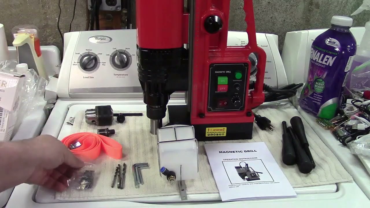 GARVEE Magnetic Drill Press – 1550W, 500RPM, 10-Speed Portable Mag Drill – Includes 3 Drill Bits – Red – For Steel & Stainless Steel Up To 50mm