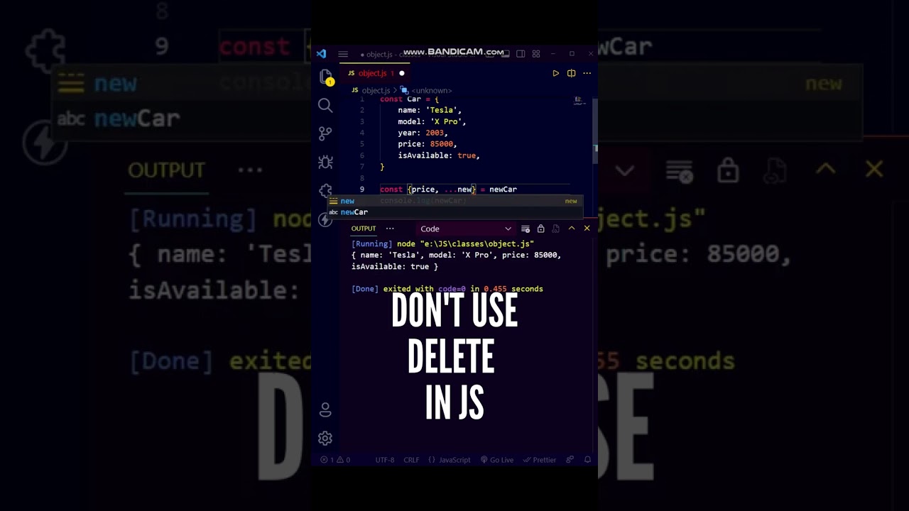 🤩🤩 Never Use Delete Keyword in JavaScript! #shorts #javascript #programming #coding #ytshorts