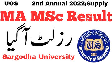 MA MSc Results 2nd Annual 2022/Supply Announced Sargodha University | UOS MA MSc Results Check