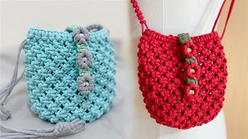 Macrame Flower Mini Bucket Bag with Simple Adjustable Strap | TUTORIAL