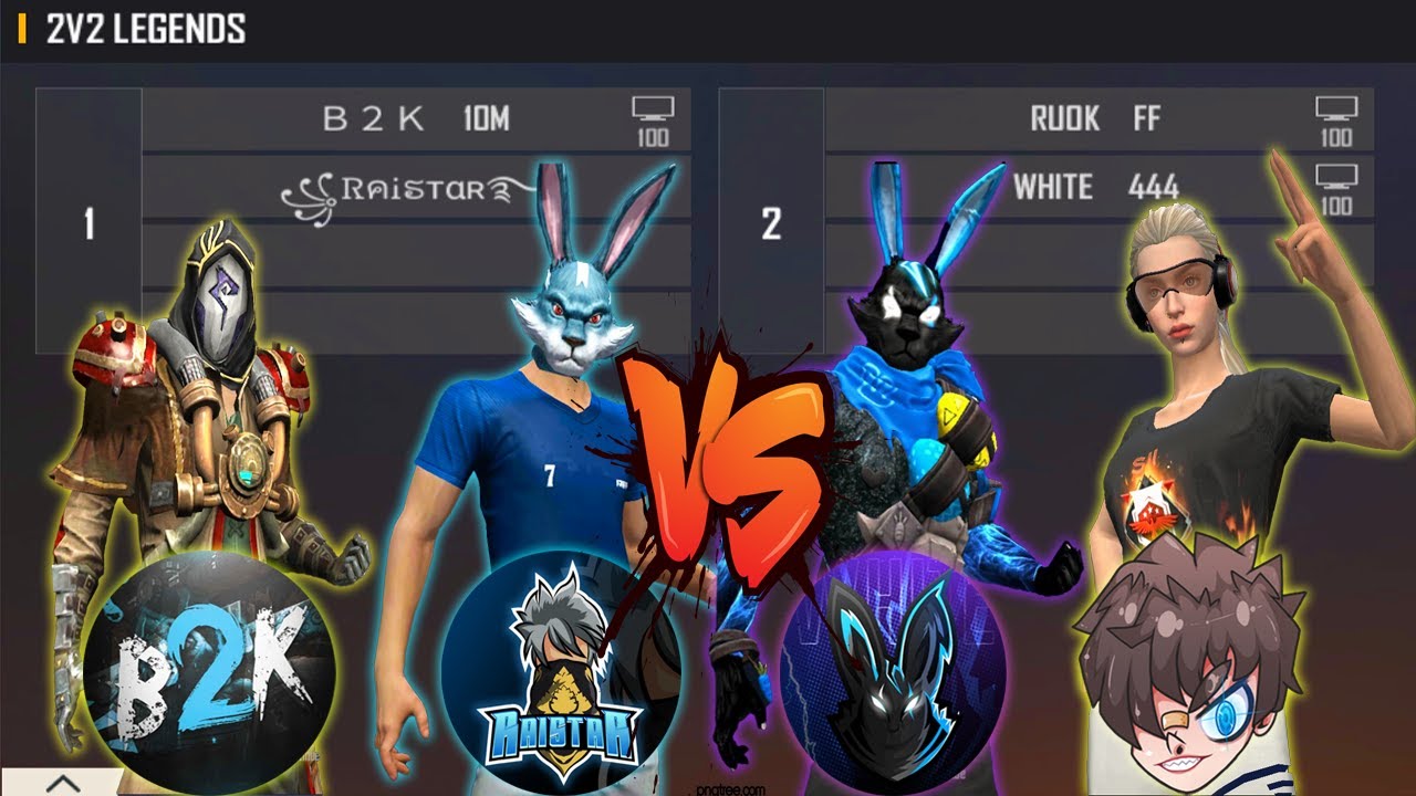 B2K RAISTAR VS WHITE 444 RUOK FF | LEGENDS VS SCRIPT ? - DANGEROUS ROOM | تحدي ملوك اللعبة