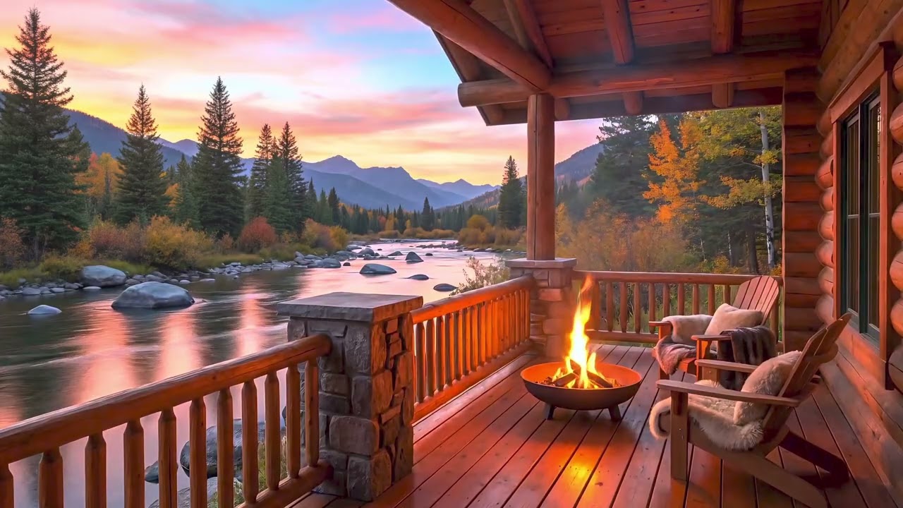 12 Hour Relaxing Riverside Retreat | Flowing River, Crackling Fire & Birds | 4K HDR