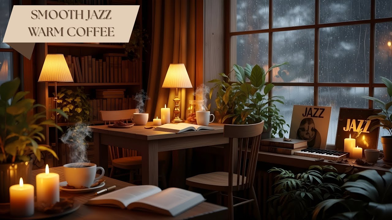 Smooth Jazz Piano in a Cozy Rainy Café | Relax, Focus, Study with Warm Coffee Ambience