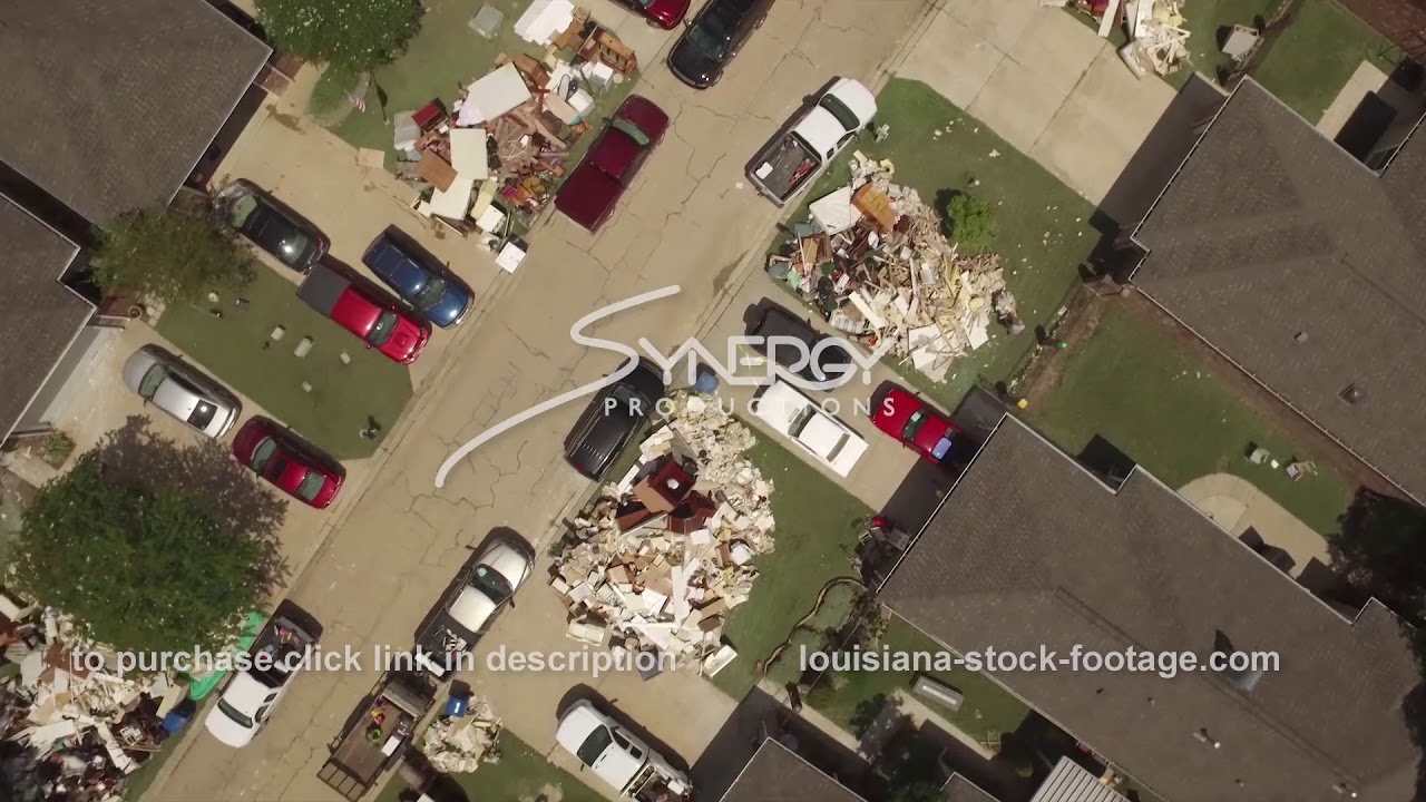 280 flood cleanup aerial drone video stock footage in Louisiana