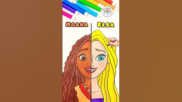 Draw Cute Disney Princesses | Drawing of Moana and Elsa 🌈👸🏼 #frozen #drawing #shorts #moana