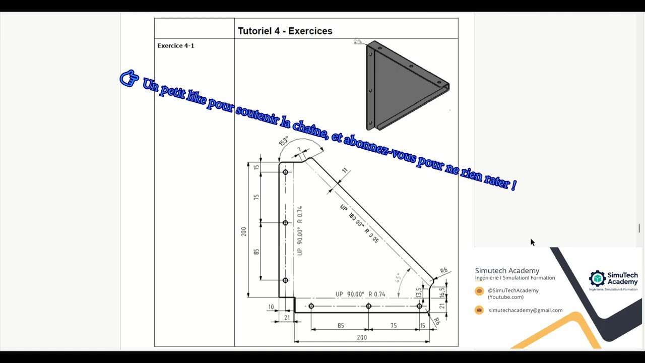 SolidWorks Tutoriel 4 I Exercice 4-1 ITôlerie : créer une tôle pliée et ajouter des trous de perçage