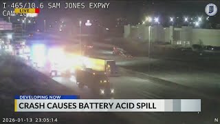 Battery acid spilled on I-465 in Indianapolis