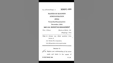 MBA Question paper | Dec 2024 | MMPC006 | Marketing Mangement  #shorts #ignou #mba #mmpc #sem1
