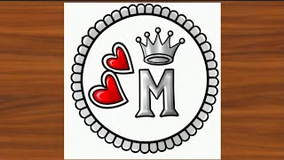 M" Letter Love Logo Drawing For Beginners | Easy Beautiful Circle Drawing Tutorial| M Name Drawing