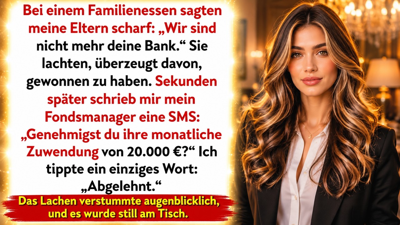 Mein Handy vibrierte mitten im Luxusrestaurant, genau in dem Moment, als meine Eltern mir einen Vertrag über den Tisch schoben, der mich zwingen sollte, fast 20.000 Euro zurückzuzahlen. „Wir...