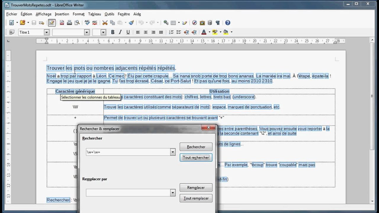 Libreoffice Writer Trouver Les Mots Repetes Nouveaux Caracteres Generiques