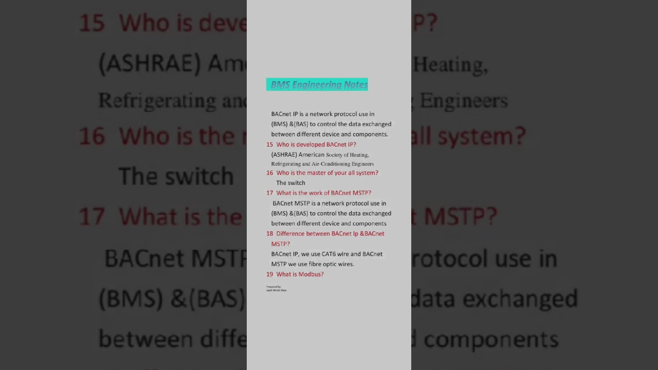 bms operator interview questions and answers ! [ building management system related]