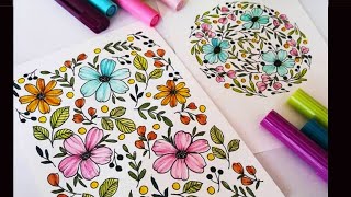 Step wise colorful floral background drawing| Easy Watercolor+Doodling Ideas/ Art for beginner