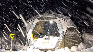 【雪中キャンプ】大雪に埋もれる秘密基地薪ストーブで無限ホルモンSnow solocamp