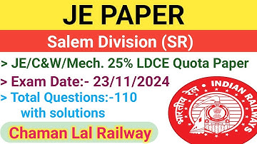 Salem Division(Southern Railway) 23/11/2024 JE Paper solution @ChamanLalRailway #tech #ame #awm #je