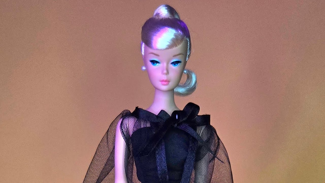 target black off the shoulder dress Vintage 1960s Barbie Bild Lilli Clone Uneeda Wendy Ponytail Doll Midge –  ThrowbackBuys main image 1