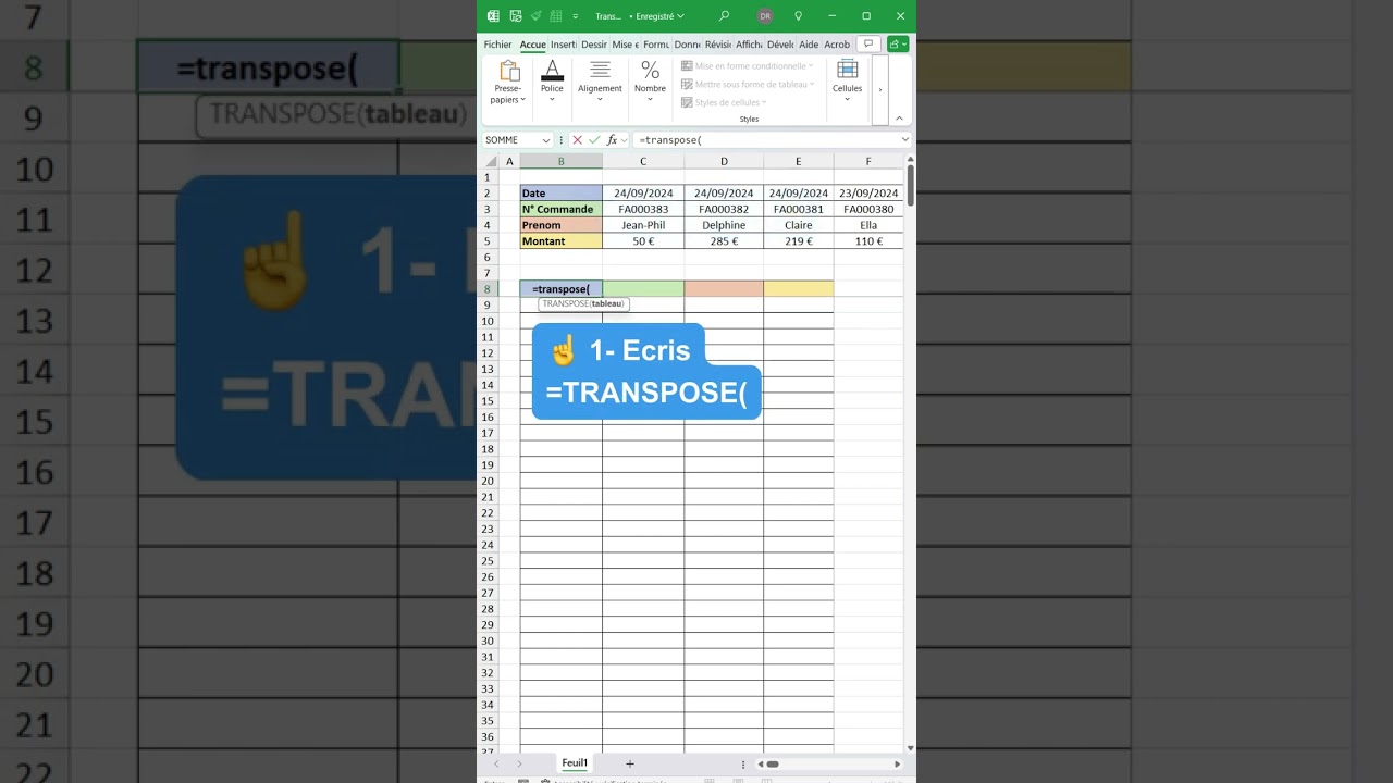 Maîtrise la fonction TRANSPOSE en 13 secondes 🔥 | Astuce Excel