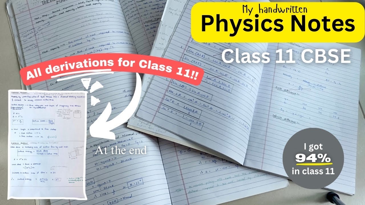 Physics Notes + DERIVATIONS Class 11 CBSE *Handwritten* | Physics derivations Class 11