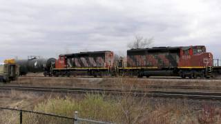 cn rail train leaves oshawa yard westbound