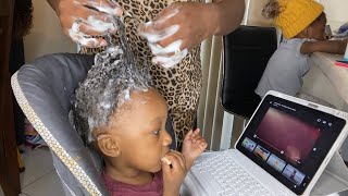 Mousse Clense On My 1yr Old Son|He Let Me Do His Hair & he talks ?