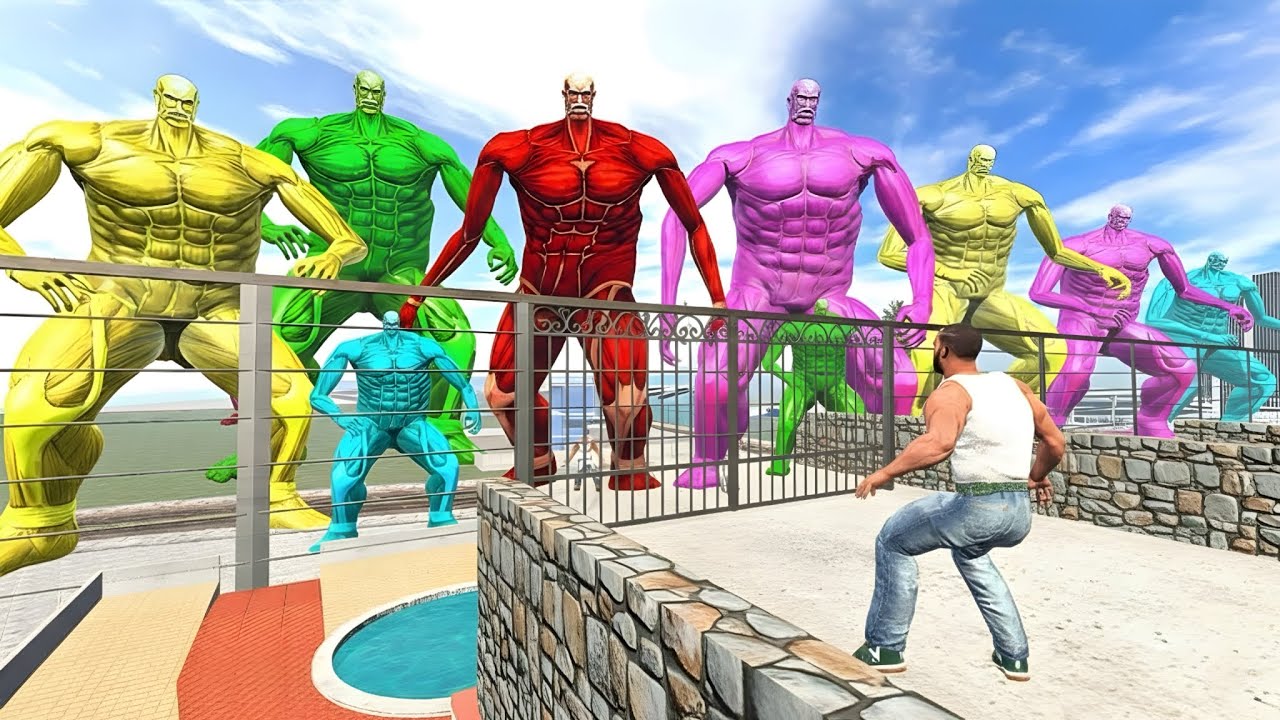 Colour Full gaint Titans attacked Franklin - INDIAN BIKES DRIVING 3D 
