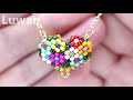 【DIY】Peyote Flower Heart Pendant Necklace tutorial ♡ビーズステッチ【DIY】ペヨーテステッチで花のハート形の作り方♡串珠【DIY】制作花朵爱心项链