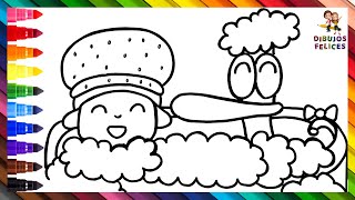Dibuja y Colorea A Pocoyó Y Pato En El Baño 👶🦆🫧🛁🚽 Dibujos Para Niños