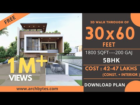 30x60 House Design 3D | 1800 Sqft | 200 Gaj  | 5 BHK | Modern  Design | Terrace Garden | 9x18 Meters