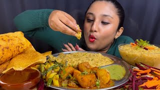 Eating  Dal Khichdi,Aloo Dom,Fries,Besan Chilla with Chutney|Asmr|Big Bites|Mukbang