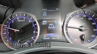 V37スカイラインhv アクセル開度ごとの加速比較 ボンネット内サウンド