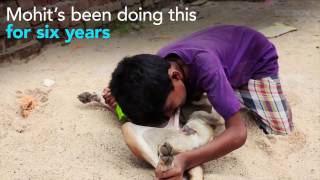 طفل هندي يتغذى على لبن الكلاب الضالة