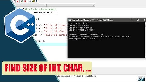 C++ Program to Find Size of int, float, double and char in Your System