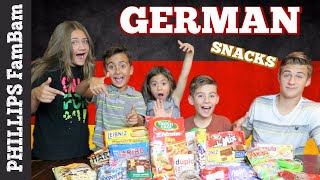 GERMAN FOOD TASTE TEST | AMERICANS TRY SNACKS & CANDY from GERMANY | PHILLIPS FamBam Taste Test