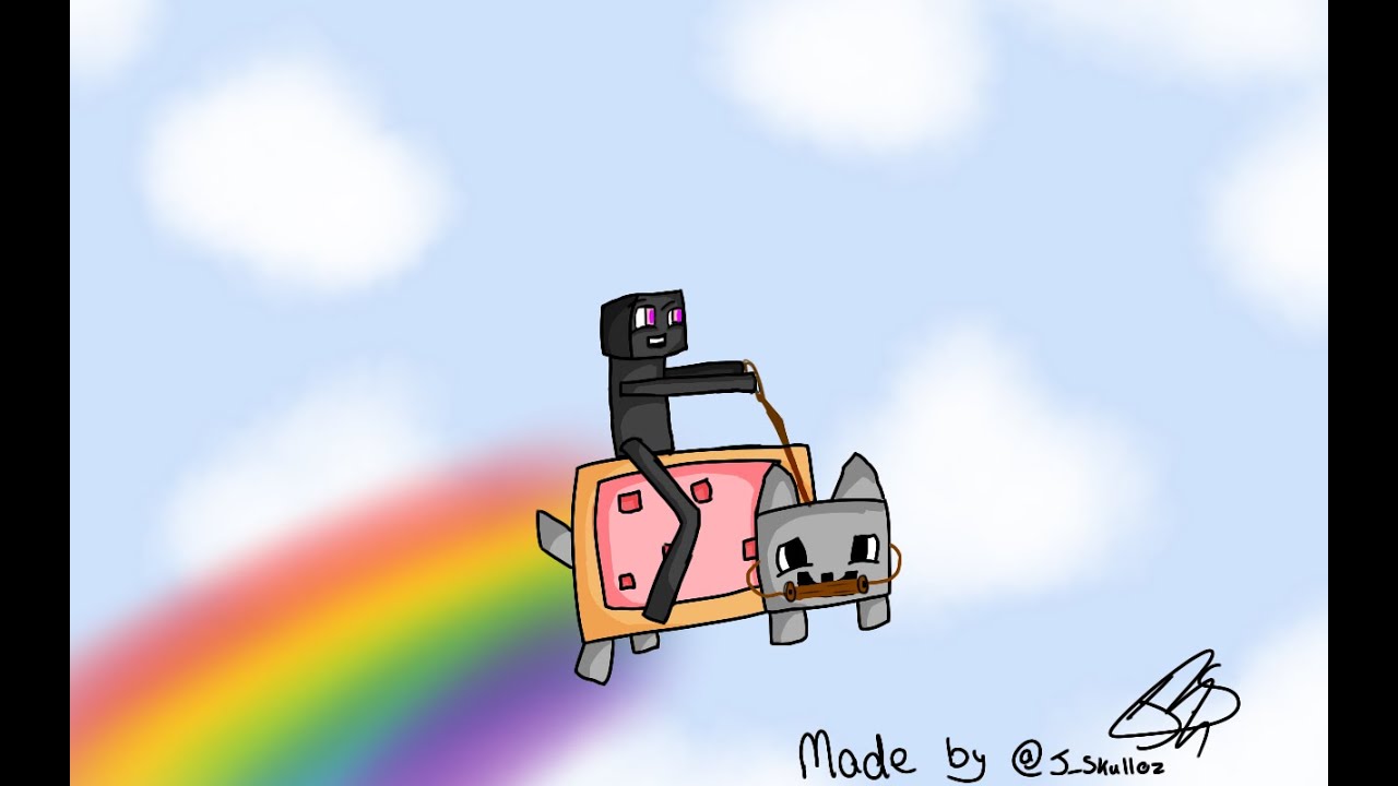 Minecraft Speed Art 14 Enderman Riding A Nyan Cat Youtube - ride a nyan cat down a rainbow roblox rainbow meme on meme