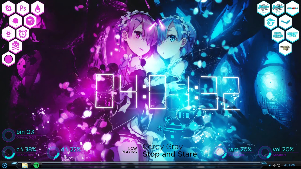  Rainmeter + Wallpaper Engine + Windows7 Theme  Ram x ...