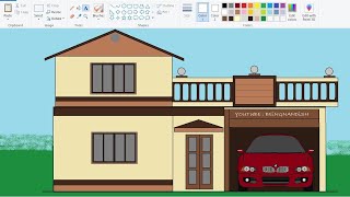 How to draw Beautiful House in computer | Bunglow House Drawing on Ms Paint.