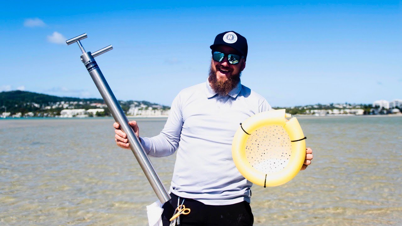 Pumping live saltwater yabbies for bait YouTube