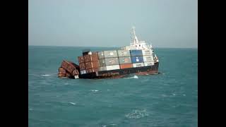 A real video of Sinking container ship at sea, crew escape & rescue operation conducted