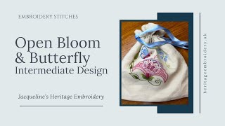 Open Bloom Butterfly a Jacobean crewelwork embroidery by Jacqueline s Heritage Embroidery